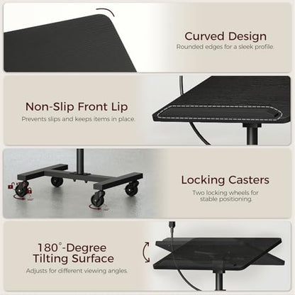 MAHANCRIS Podium Stand with Microphone Stand, Standing Desk and Laptop Desk with Storage Tray, 28.9-42.7 Inch Adjustable Height Portable Lectern for Classroom, Conference Room, Black LPBK4001 - color: Black
