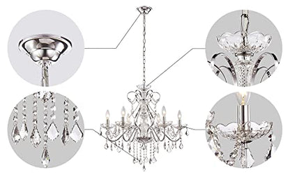 Saint Mossi 6 Light Crystal Chandelier Light Fixture Modern Chandelier Pendant Lighting, Chrome Pendant Raindrop Chandelier for Dining Room,Bedroom,Living Room,H23 x D24 - color: Chrome