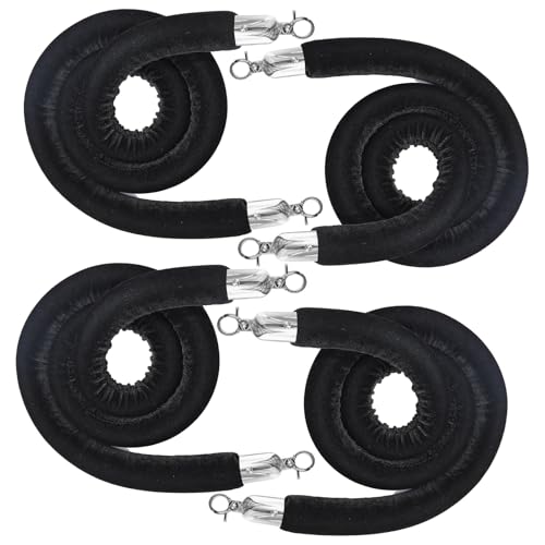 4PCS Black Velvet Stanchion Rope 5 Ft Crowd Control Ropes Barrier with Silver Hooks for Party - color: Black&Silver, size: 4PCS