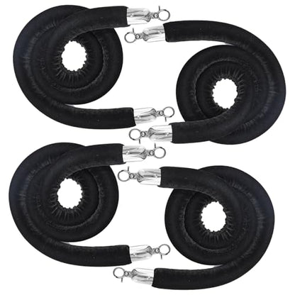 4PCS Black Velvet Stanchion Rope 5 Ft Crowd Control Ropes Barrier with Silver Hooks for Party - color: Black&Silver, size: 4PCS