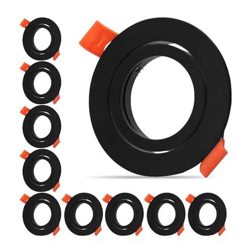 Pack of 10 Black LED Downlights Frame Round Fixture Holders Adjustable Cutout 65mm with MR16 sockets - color: black-10pack