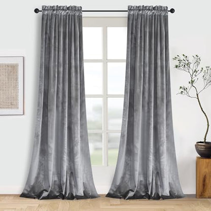 Roslynwood Silver Velvet Curtain 63 inches Long - Curtains Block Light Rod Pocket Thermal Insulated Window Drapes for Living Room/Bedroom/Dining Room, 52Wx63L, 2 Panels - color: Silver, size: 52"W x 63"L (Pack of 2)