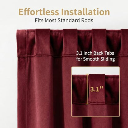 Burgundy Red Velvet Curtains 84 inches Room Darkening Thermal Insulated | Super Soft, 2 Panels, Window Drapes with Back Tab & Rod Pocket for Living Room Bedroom, 52" W x 84" L - color: Burgundy Red, size: 52"W x 84"L (Pack of 2)