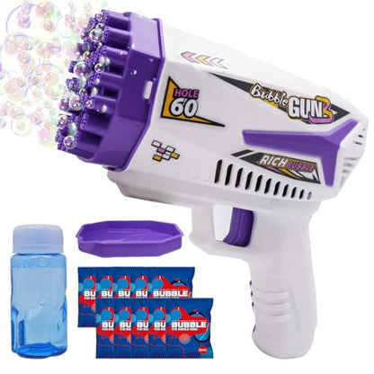 Bubble Machine Gun Kids Toys 60 Holes Bubble Machine with Bubble Solution | Bubble Blaster Gun with Bubble Solution,Outdoor Toy Birthday Party Favors Gifts for Boys Girls Age 3 4 5 6 7 8 9 10 Years Old - color: Purple