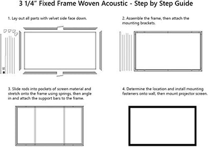 Silver Ticket Products STR Series 6 Piece Home Theater Fixed Frame 4K / 8K Ultra HD, HDTV, HDR & Active 3D Movie Projection Screen, 16:9 Format, 92" Diagonal, Woven Acoustic Material STR-16992-WAB - color: Woven Acoustic Material, size: 16:9, 92"