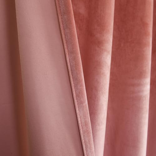 Velvet Tie Top Room Curtain Set- Girls Pink Bow Tie Design Drapes for Living Room/Bedroom W52 x L84-inch, 2 Panels - color: Blush Pink, size: 52"W x 84"L (Pack of 2)