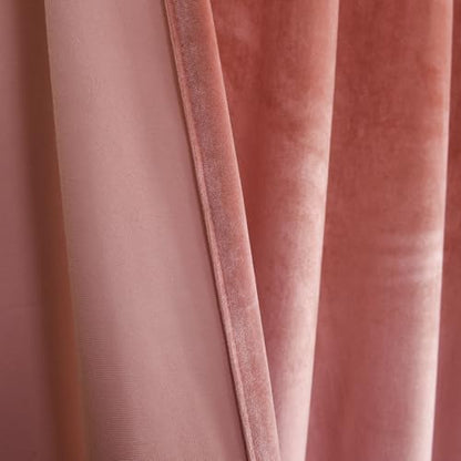 Velvet Tie Top Room Curtain Set- Girls Pink Bow Tie Design Drapes for Living Room/Bedroom W52 x L84-inch, 2 Panels - color: Blush Pink, size: 52"W x 84"L (Pack of 2)