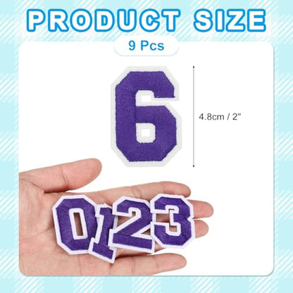 MECCANIXITY Iron on Number Patches 2" Number 6 Iron on Embroidered Patch Sew on Letter Stickers Applique for Repairing Clothing Jeans Shoes Hats DIY(Purple, Pack of 9) - style: Number 6
