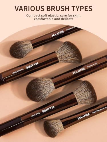 MAANGE 13 PCS Makeup Brushes Professional Make Up Brushes Premium Synthetic Powder Concealers Brushes Travel Makeup Brush Set with Case (Brown) - color: Brown
