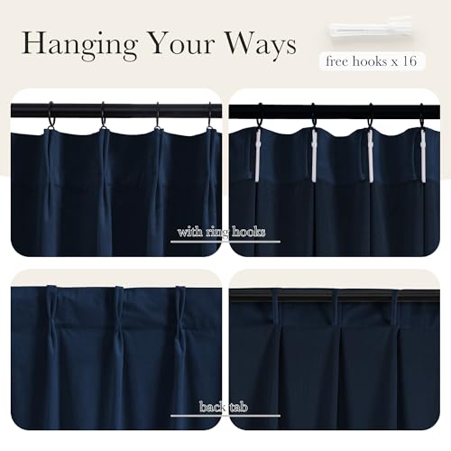 NICETOWN Pinch Pleated Navy Blue 84 Inch Velvet Blackout Curtains, Thick Thermal Insulated All Season Room Darkening Drapes with Hooks, Elegant Window Panels for Office Bedroom Living Room, 2 Panels - color: Navy Blue, size: 40"W x 84"L (Pack of 2)