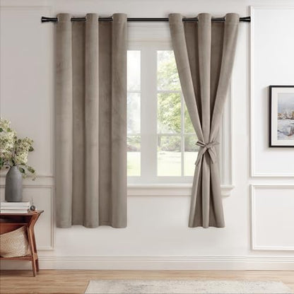 JIUZHEN Taupe Velvet Blackout Curtains 63 Inch for Living Room/Bedroom - color: Taupe, size: 42"W x 63"L (Pack of 2)