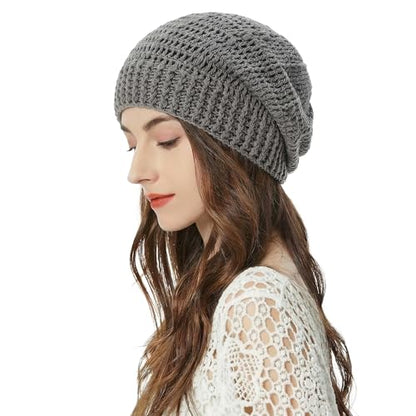 ZLYC Women Cotton Crochet Slouchy Beanie Hat Handmade Knit Summer Skull Cap | Lightweight breathable,boho casual chic look,travel photos festival party,café commute daily wear,beach concert gathering - color: Gray