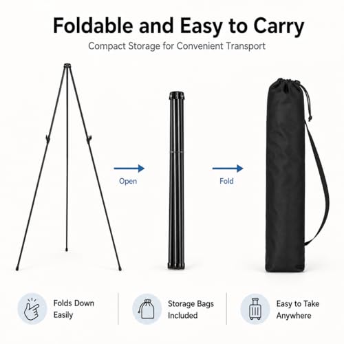 3 Pack Easel Stand for Sign, 63 Inch Portable Display Easel Stand, Black Metal Floor Easel for Wedding Welcome Sign, Poster Board, Party, Presentation, Event Display with Storage Bags