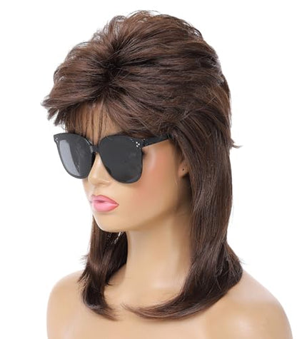 Airhostess Mullet Wigs for Women Joe Dirt Emo Wig 80s Costumes Fancy Party Accessory Cosplay Wig Halloween (Medium Brown) - color: 2057-Brown