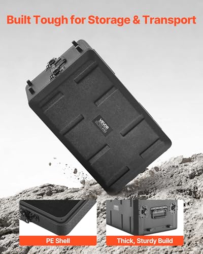 VEVOR 6U Rack Case, 12 in Depth, Rackmount Flight Case Shallow Rack with Microphone Compartment, Polyethylene Construction, Recessed Latches, Easy Installation, for Amplifier, 8.7 in Internal Depth - size: 6U- 8.7 in Internal Depth