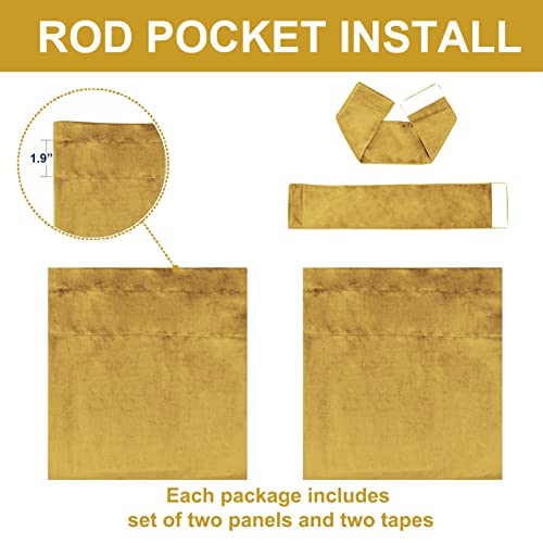 FY FIBER HOUSE Rod Pocket Ring Luxury Velvet Window Curtain Panels Blackout Draperies Heat Insulated Panel Drapes W52 X L84 Inch Set of 2 Panels Gold Yellow - color: Gold Yellow, size: 84"W x 52"L (Pack of 2)