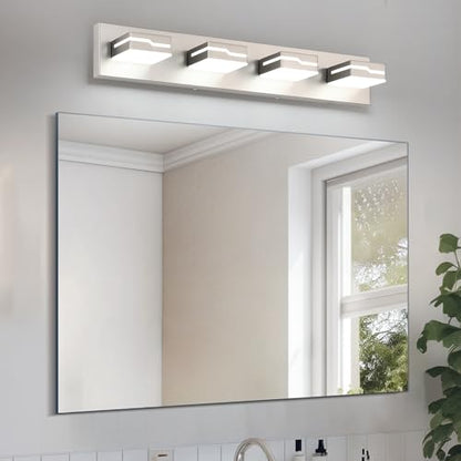 4-Light LED Bathroom Vanity Light, 25.5In Modern Brushed Nickel | Vanity Light Fixture, Dimmable Bathroom Lighting Over Mirror with 350° Adjustable Acrylic Heads, 5500K Daylight White - color: Nickel-5500K-Dimmable, size: 4-Light, 25-inch