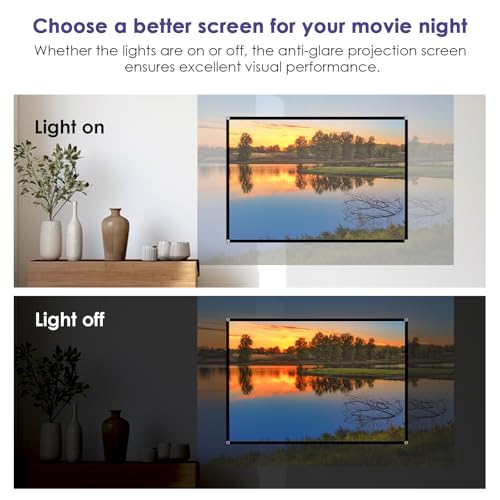 60-Inch Anti-Light Projector Screen, 4K HD 4:3 Portable Outdoor Movie Screen, Black Backing Foldable Indoor Projection Screen with High Gain & 160° Viewing Angle for Home Theater, Camping, RV