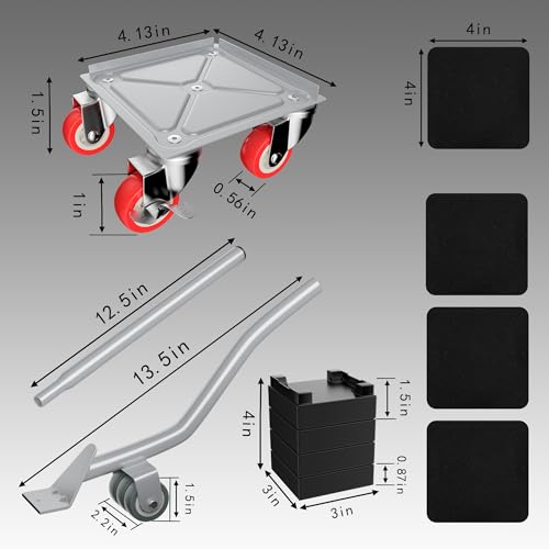 MYUEA Furniture Dolly,Furniture Movers with 5 Wheels,Carbon Steel Panel Heavy Duty Dolly,Maximum Load 1800LBS,Furniture Lifter with 5 360° Rotatable Rubber Universal Wheels(Silver,4.1x4.1 in) - color: Silver, size: 4.1x4.1 IN