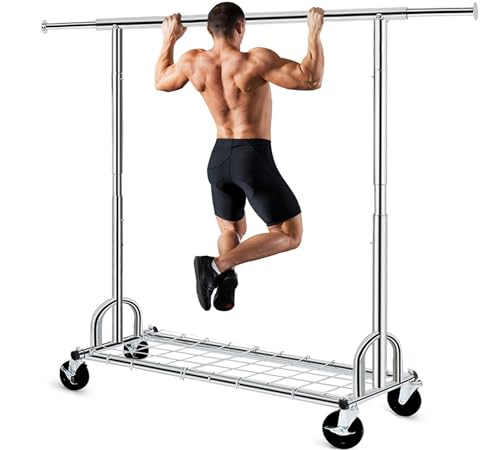 HOKEEPER Clothing Garment Rack Capacity 525LBS Collapsible Clothes Rack | Adjustable Clothing Racks on Wheels Rolling Clothes Rack for Hanging Clothes Heavy Duty Commercial Easy Assemble 75"W*71"H - color: Chrome, size: 22"D x 75"W x 71"H