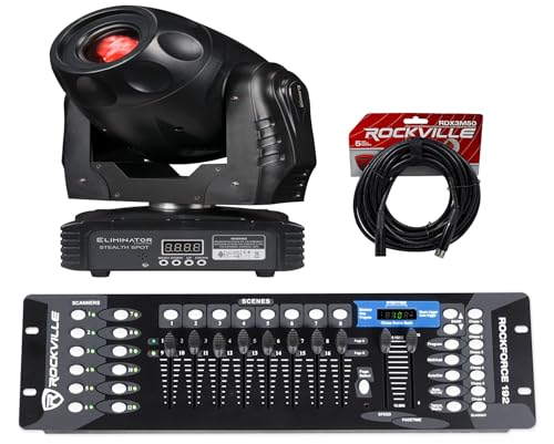 Audiosavings Bundle: (1) American DJ Eliminator Stealth Spot 60 Watt LED DMX Moving Head Spot Light ADJ Light Bundle with (1) ROCKFORCE DMX Lighting Controller & RDX3M50 DMX Lighting Cable (3 Items)
