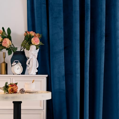 BGment Blackout Velvet Curtains 72 Inches Long for Bedroom, Dark Blue | Noise Reducing, Thermal Insulated, Room Darkening, Super Soft Window Curtains, Back Tab Rod Pocket, 2 Panels, 52 x 72 Inch - color: Blue, size: 52"W x 72"L (Pack of 2)
