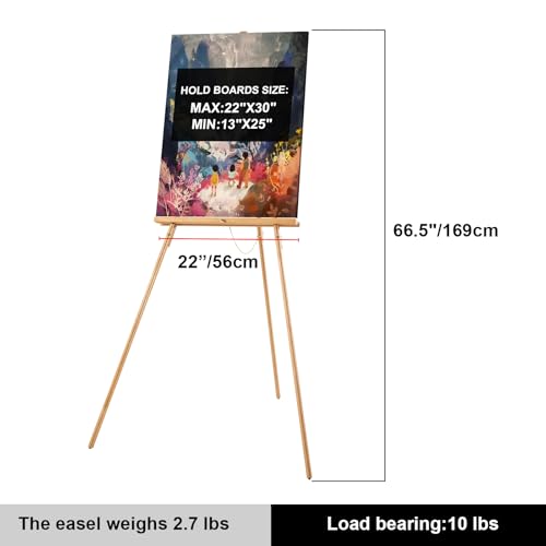 Falling in Art 65" A-Frame Wooden Tripod Easel Stand (Natural) | Display Easel with Adjustable Canvas Holder, Floor Easel for Wedding Signs, Posters, Paintings, Artwork - color: Natural-1 Pack