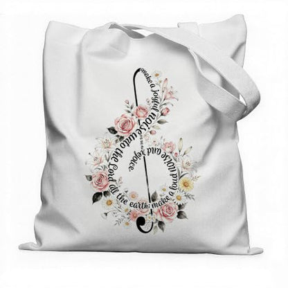 Aesthetic Music Floral Tote Bag for Women, Reusable Canvas Bag with Musical & Botanical Design, Daily Use Gift - color: White-music-016