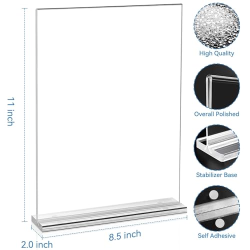 EHWINE 10 Pack 8.5 x 11 Acrylic Sign Holder, Clear Signs Display Holder Double-Sided Stand up Table Top Sign Holders Flyer Stand Frames Suitable for Office Business Store Hotels Party(Provide Non-slip Mats) | Clear Double-Sided Tabletop Display with Non-S