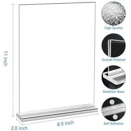 EHWINE 10 Pack 8.5 x 11 Acrylic Sign Holder, Clear Signs Display Holder Double-Sided Stand up Table Top Sign Holders Flyer Stand Frames Suitable for Office Business Store Hotels Party(Provide Non-slip Mats) | Clear Double-Sided Tabletop Display with Non-S