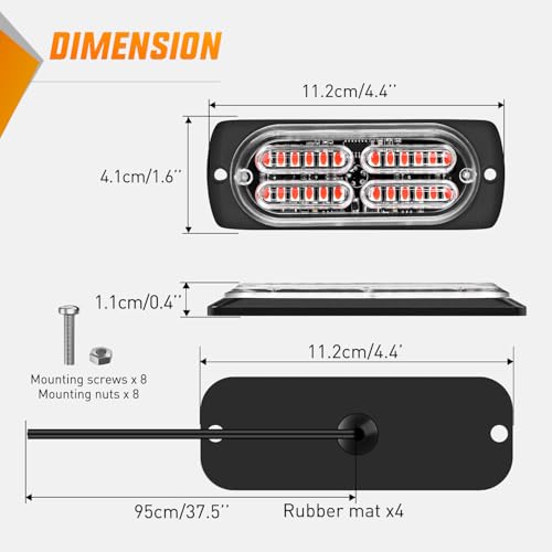 Nilight 4PCS 24LED Red Strobe Light 12V/24V Grille Surface Mount | Hazard Safety Warning Light with Sync Feature for Car Truck Camper Side Marker Aluminum Alloy Base Emergency Lights - color: Red
