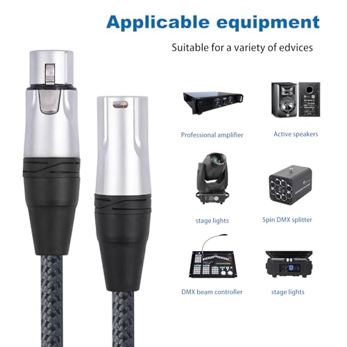 10FT 5Pin XLR Male to Female DMX512 Cable,XLR-5Pin M to F Braided Cable Copper Conductor DMX Microphone Audio Cable-2 Pack - size: 10Feet