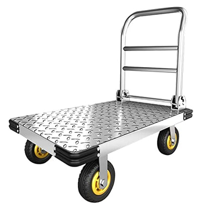 Heavy-Duty Platform Truck Cart Push Cart Dolly with 2200 lbs Capacity | Foldable Flatbed Cart with Swivel Wheel Large Steel Platform Dolly Cart for Groceries, Garage, Warehouse (36"X 24") - color: Silver - 36"x24" - 2000 Lbs