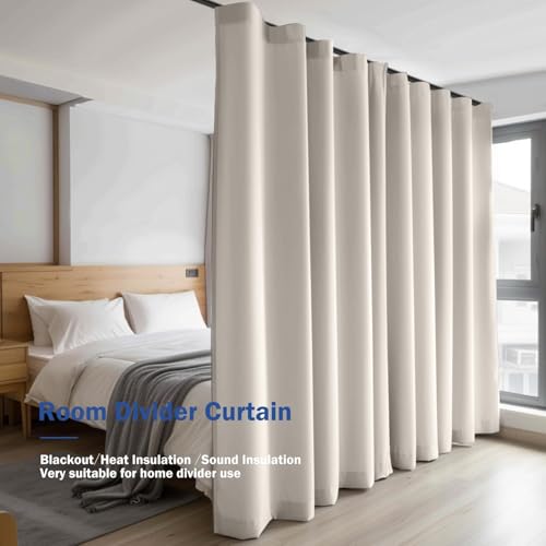 Room Divider Blackout Curtain Track Curtains Wall Dividers Panels Screen for Living Rooms Bedroom Office Privacy Partition Separation, W100 × L120 Inch,1 Panel, Beige - color: Beige, size: 100"W x 120"L (Pack of 1)