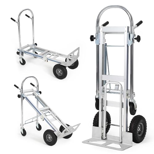 Heavy Duty 3-in-1 Convertible Aluminum Hand Truck Platform Cart – 550 lbs Capacity, Folding Dolly with Telescoping Handle & Rubber Wheels – Collapsible for Warehouse, Supermarket, Moving - color: Silver-1