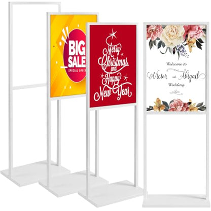 Blulu 4 Pcs Sign Stand Holder, 19.6"x 27.5" Double Sided Metal Wedding Sign Stand, Heavy Duty Floor Standing Poster Holder, Outdoor Banner Stands with Non Slip Mat for Board and Foam Display (White) - color: White