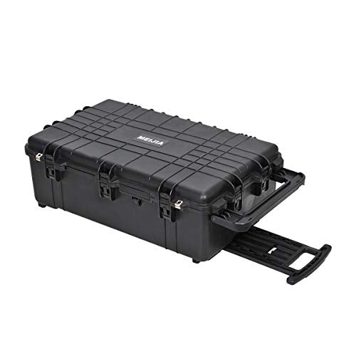MEIJIA Rolling Waterproof Hard Protective Case, Hard Camera Case with Retractable Pull Handle and Wheels,Customizable Fit Foam Inserted, Black, Elegant Black,31.65x19.37inchx11.02inches - size: 31.65x19.37inchx11.02inches