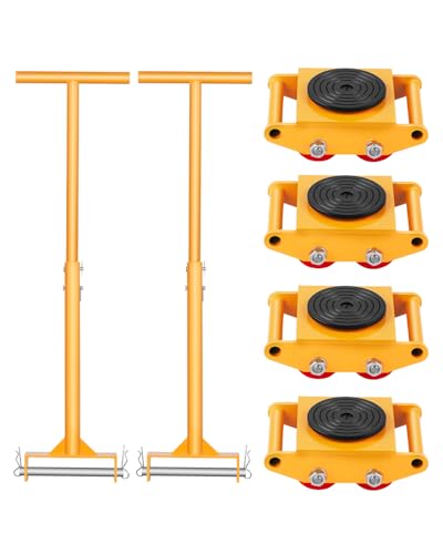 VEVOR Machine Skate, 6T Machinery Skate Dolly, 13228 lbs Machinery Moving Skate, Machinery Mover Skate with 360° Rotation Cap and PU Directional Rollers, Heavy Duty Industrial Moving Equipment, Yellow - size: 6T