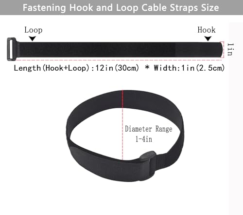 20 Pack(12x1 Inch) Reusable Fastening Cable Straps,Cinch Straps | Adjustable Multi-Purpose Hook and Loop Straps with Buckle,Nylon Cable Ties,Cord Ties Organized Tidy for Wire Cable Management - size: 12'' x 1'' (Black)