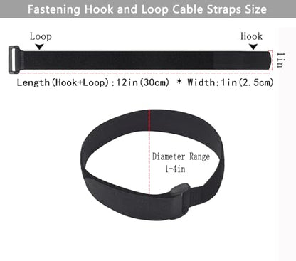 20 Pack(12x1 Inch) Reusable Fastening Cable Straps,Cinch Straps | Adjustable Multi-Purpose Hook and Loop Straps with Buckle,Nylon Cable Ties,Cord Ties Organized Tidy for Wire Cable Management - size: 12'' x 1'' (Black)