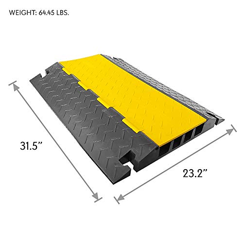 Pyle Hose & Cable Protection Ramp - Extra Heavy Duty Four Channel Extra Large Opening for Water Hose Car Truck Pedestrian Ramp Supports 55000 Lbs, Flip-Open Cover, 31.5” x 23.2” x 3.14” PCBLCO108
