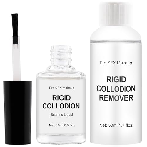 CCbeauty Rigid Collodion and Remover Kit, Professional Fake Scar FX Makeup, 15ml Scarring Liquid & 50ml Remover Combo, Special Effects SFX Makeup Kit, Scar Liquid For Halloween Costume, Stage, Theater