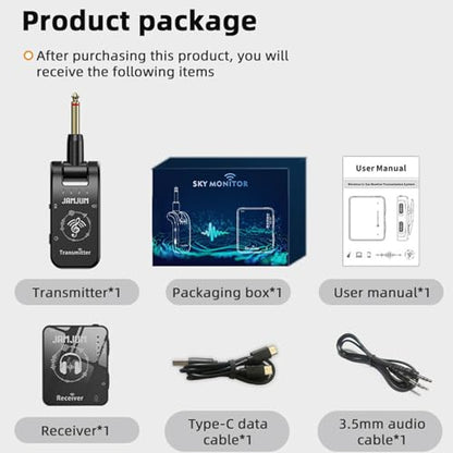 Wireless in Ear Monitor System 2.4G in-Ear Monitoring, Wireless IEM System with Transmitter Clip on Receiver Automatic Pairing in-Ear Monitoring forLive Performance Studio,Guitar,DJ