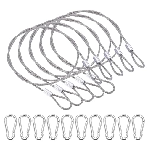 PATIKIL 20.5 Inch Safety Cable Lock, 5 Pcs 304 Stainless Steel Security Wire Ropes Double Loop Anti-Theft Safety with 10 Spring Buckles for Bicycles Luggage Stage Lighting, Clear - color: Clear, size: 20.5 Inch