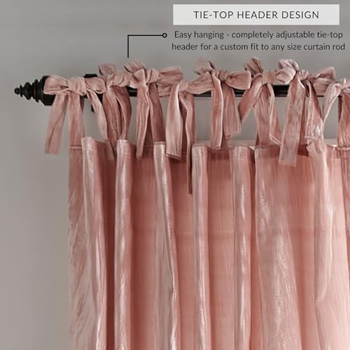 Threadmade Korena Tie-Top Crushed Velvet Window Curtain, Blush - 52" W x 95" L - color: Blush, size: 52"W x 95"L (Pack of 1)