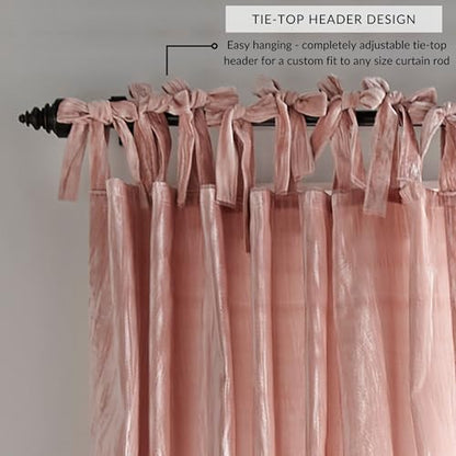 Threadmade Korena Tie-Top Crushed Velvet Window Curtain, Blush - 52" W x 95" L - color: Blush, size: 52"W x 95"L (Pack of 1)