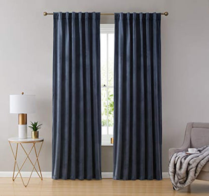 HLC.ME Lopez Velvet Premium Privacy Back Tab Rod Pocket Window Treatment Curtain Drapery Panels for Bedroom & Living Room - Set of 2 Panels (54 x 96 inches Long, Navy Blue) - color: Navy Blue, size: 54"W x 96"L (Pack of 2), style: Back Tab Rod Pocket