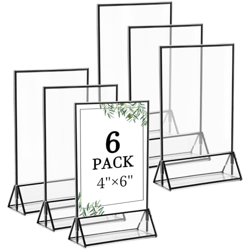 Floroom 6 Pack 4x6 Inch Clear Acrylic Sign Holders, Double-Sided Black Display Stand Picture Frames for Table Numbers, Menus, Flyers, Weddings, and Offices - color: Black, size: 4" x 6"- 6 Pack
