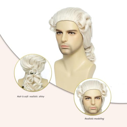 Men's 18th Century Colonial Judge Wig, George Washington Wig Lawyer Aristocrat Curly Costume Wig for Halloween Historical Theme Party (Beige) - color: 3-Beige