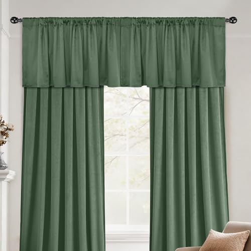 Yakamok Sage Green Room Darkening Velvet Curtains 40x18 Inch Living Room | Luxury soft velvet, 1 panel , for bedroom small windows, window drapes rod pocket,light blocking,Thermal Insulated - color: Sage Green, size: 40"W x 18"L (Pack of 1)